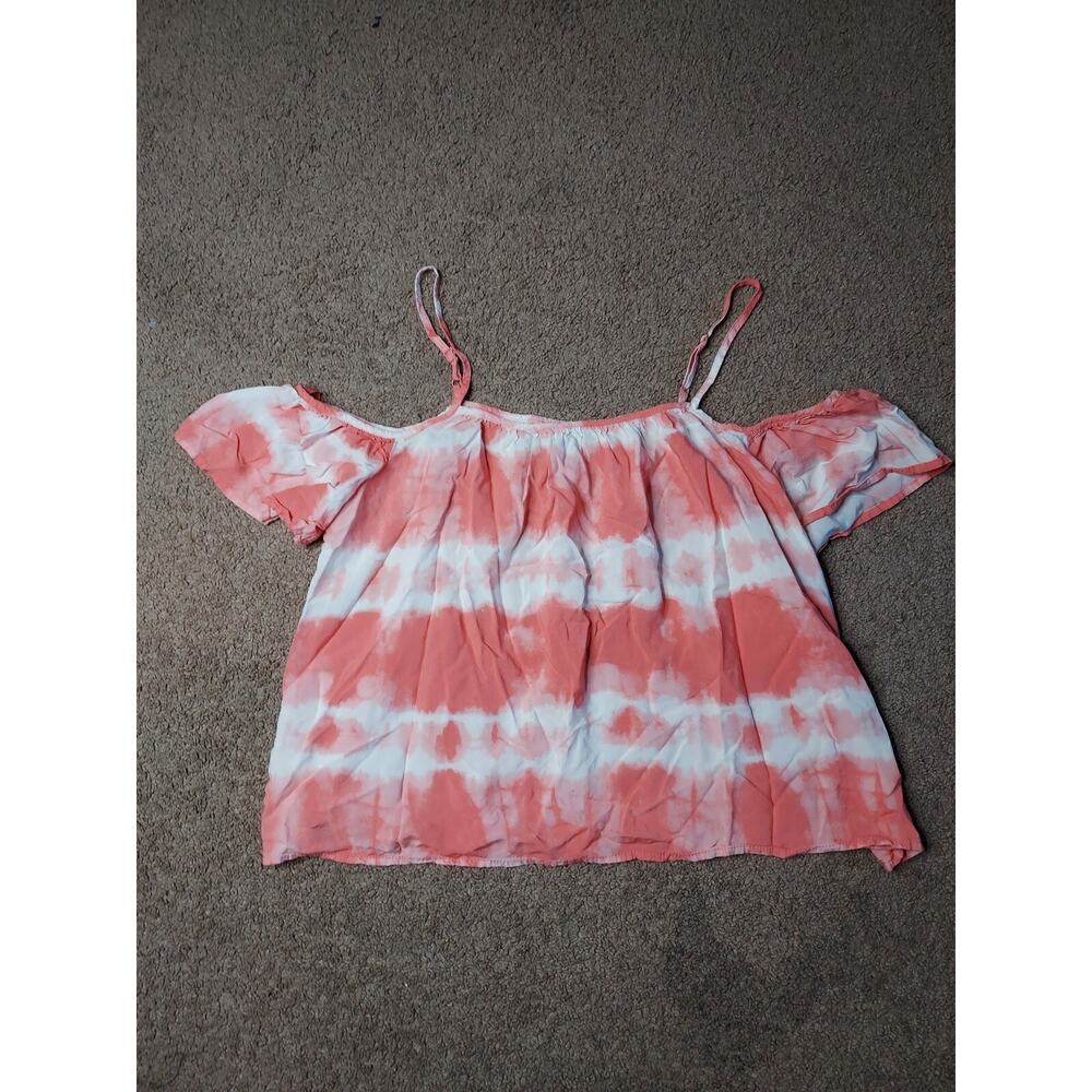 Women's XL Love Fire Coral Orange Tie Dye Cold Shoulder Blouse